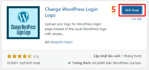 Đổi Logo đăng nhập trang wordpress admin - Kích hoạt plugin Change WordPress Login Logo