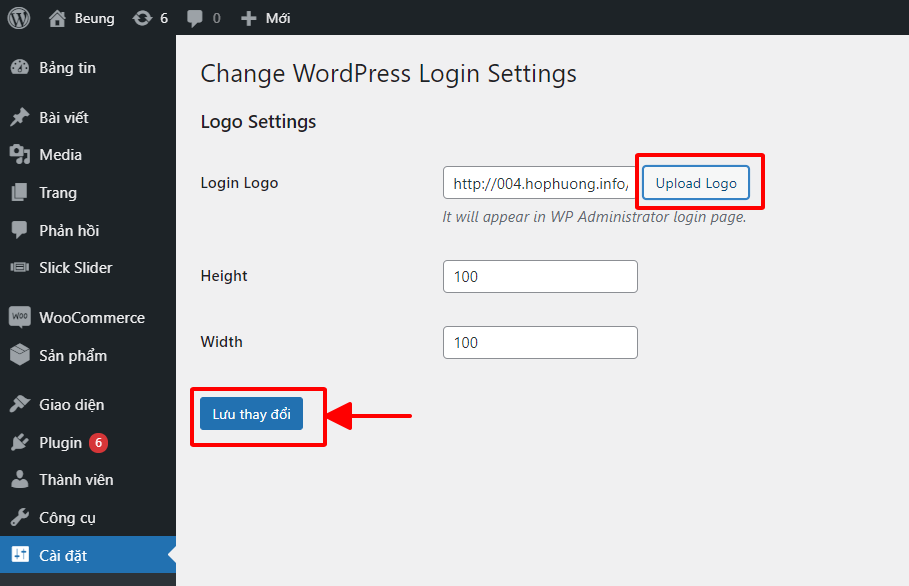 Đổi Logo Đăng Nhập Trang WordPress Admin - Upload Logo và điểu chỉnh kích thước logo