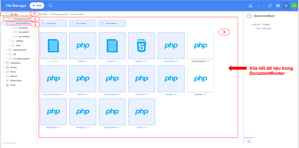 Xóa dữ liệu cũ trong của web trong File Manager Upload web thông qua Duplicator trên host năm 2022