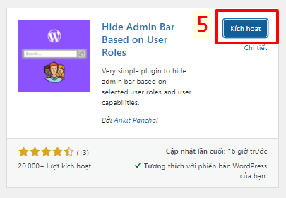 Ẩn thanh quản trị Admin Bar trong WordPress - Kích hoạt plugin Hide Admin Bar Based on User Roles