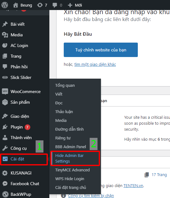 Ẩn thanh quản trị Admin Bar trong WordPress - Mở phần cài đặt plugin Hide Admin Bar Based on User Roles