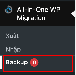 Chọn backup trong All-in-One WP Migration