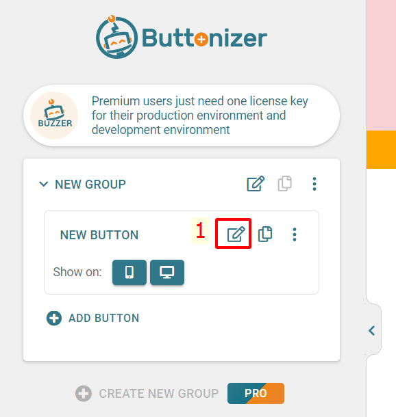 Hướng dẫn cài đặt nút hotline dùng plugin Buttonizer - Smart Floating Action Button - Chọn biểu tượng cây viết trong New button