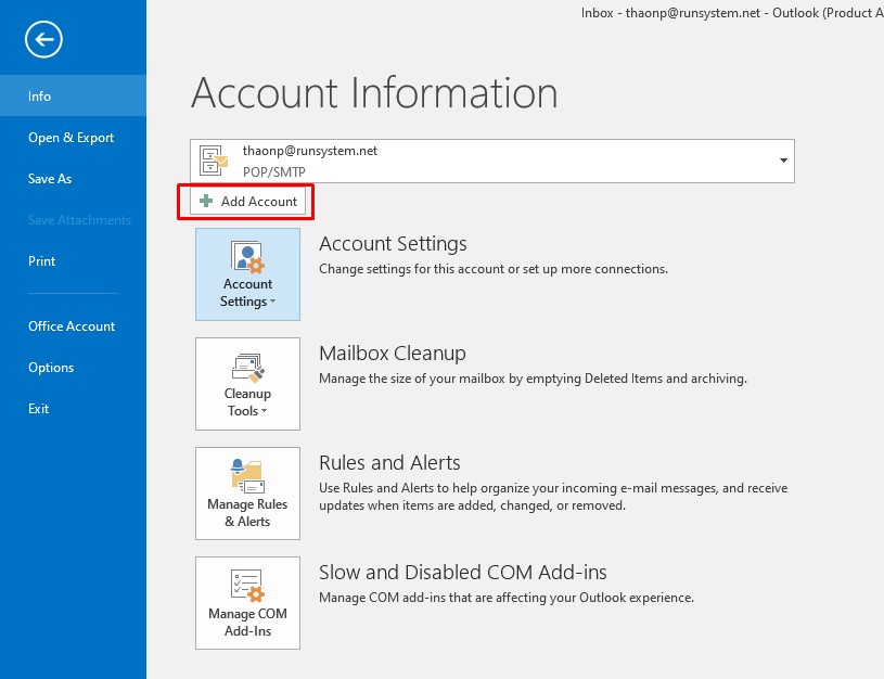 Hướng dẫn thêm địa chỉ Email vào phần mềm Microsoft Outlook