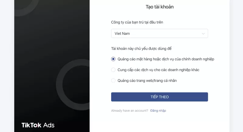 thiết lập quảng cáo trên TikTok