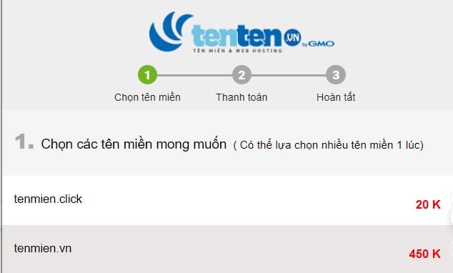 Hướng dẫn đăng ký tên miền tại Tenten